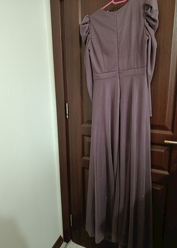 Uzun Kollu Drapeli Gri Uzun Elbise - Görsel 3