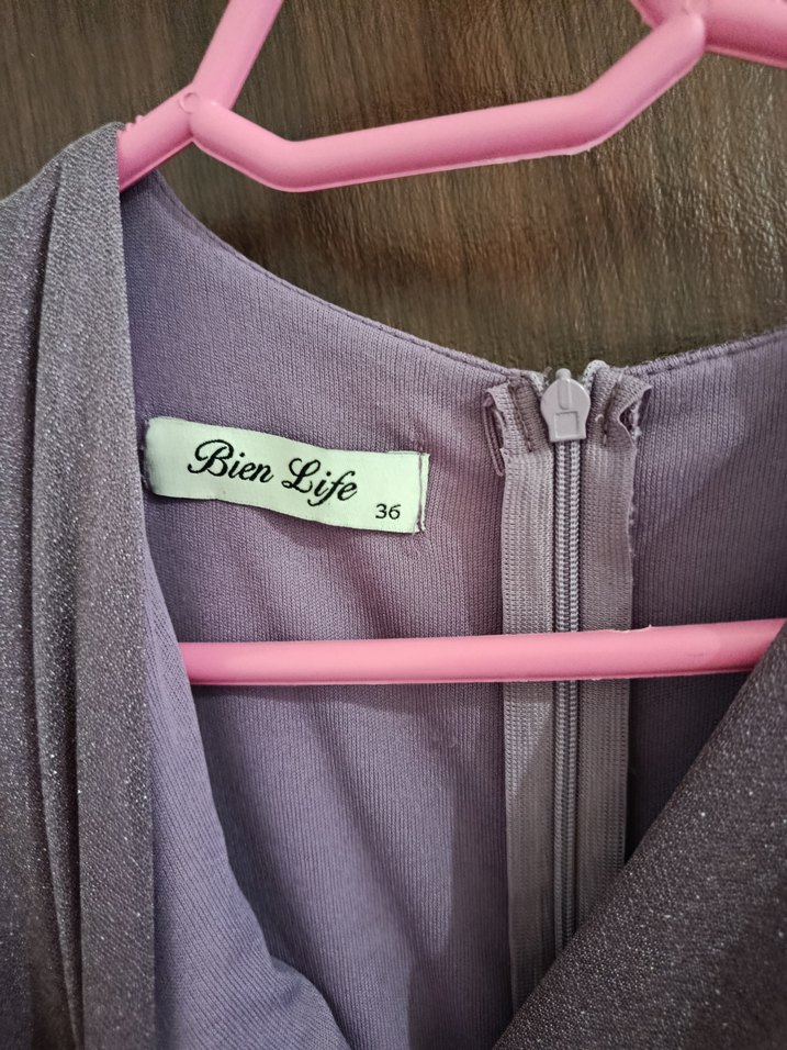 Uzun Kollu Drapeli Gri Uzun Elbise - Görsel 5