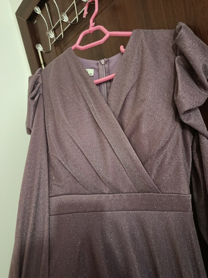 Uzun Kollu Drapeli Gri Uzun Elbise - Görsel 4