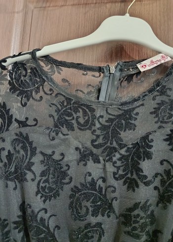 Dantel İşlemeli Siyah Midi Elbise - Görsel 4