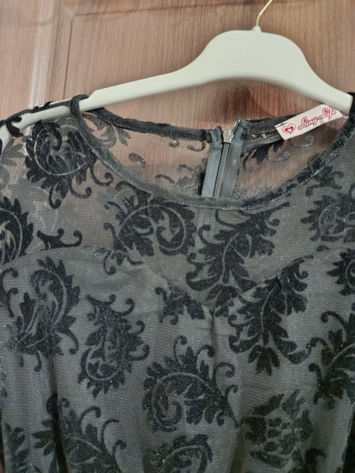 Dantel İşlemeli Siyah Midi Elbise - Görsel 4