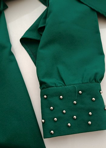 Uzun Kollu, Bol Kesim Yeşil Kadın pantolon üst takım - Görsel 5