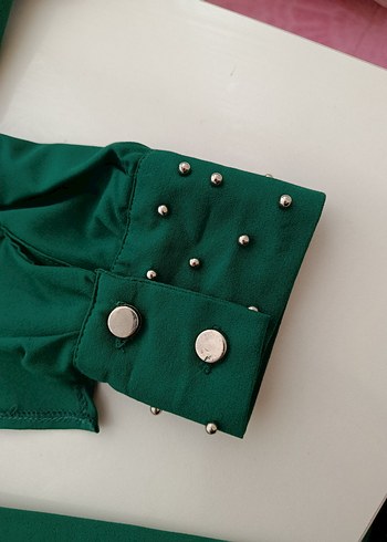 Uzun Kollu, Bol Kesim Yeşil Kadın pantolon üst takım - Görsel 6