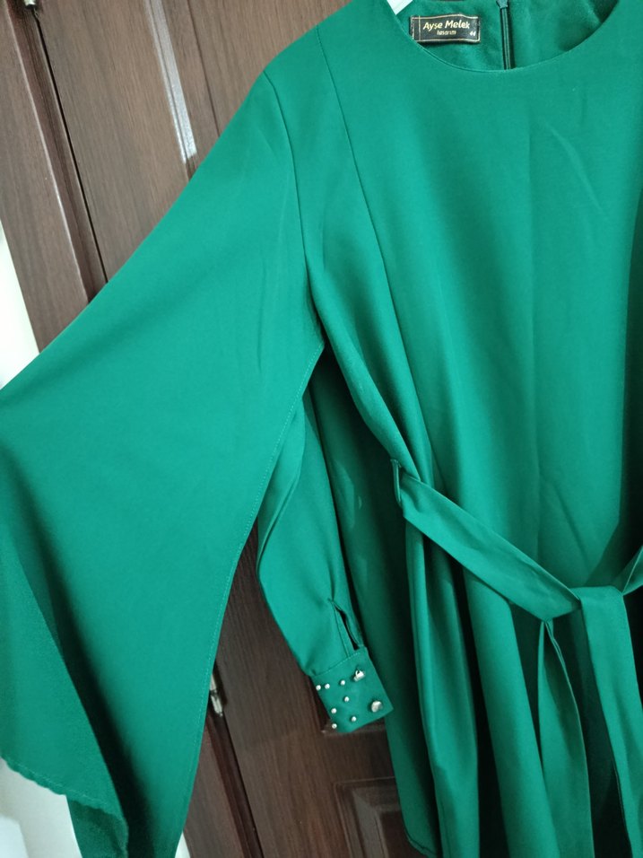 Uzun Kollu, Bol Kesim Yeşil Kadın pantolon üst takım - Görsel 3