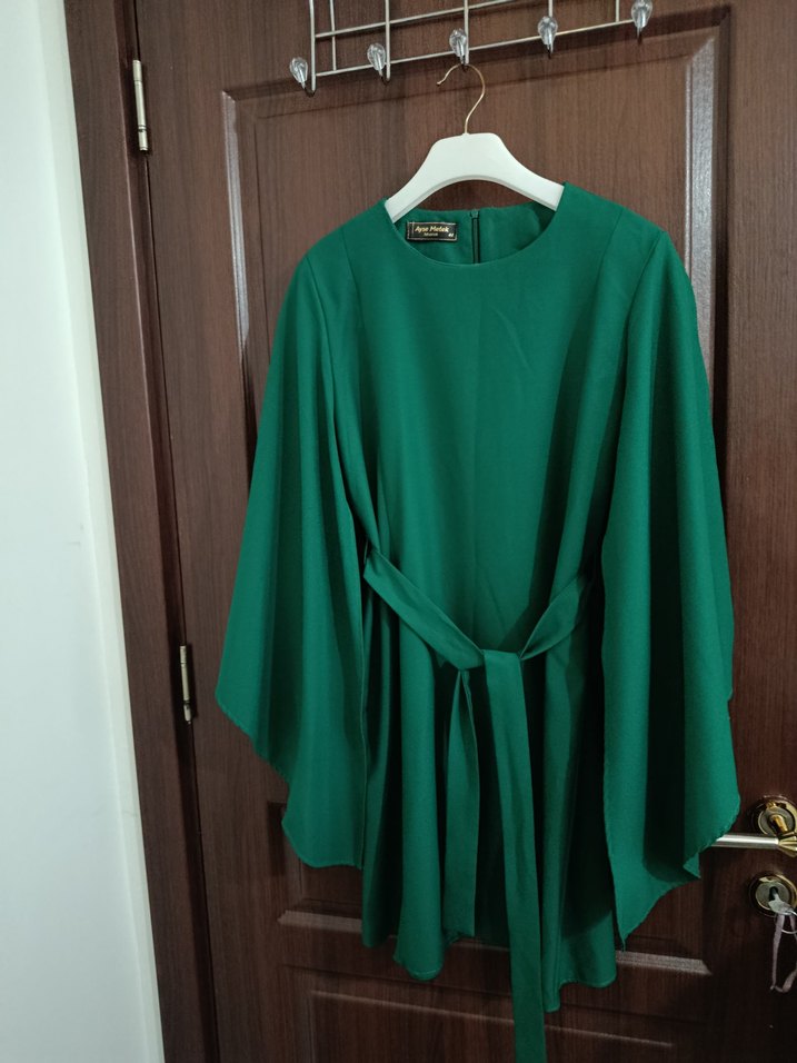 Uzun Kollu, Bol Kesim Yeşil Kadın pantolon üst takım - Görsel 2