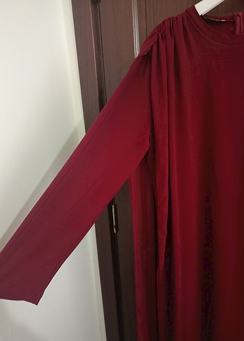 Bordo Uzun Kollu Drapeli Kadın Tulum - Görsel 3