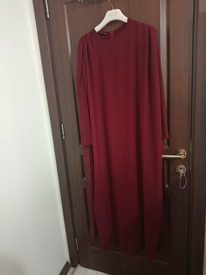 Bordo Uzun Kollu Drapeli Kadın Tulum - Görsel 2