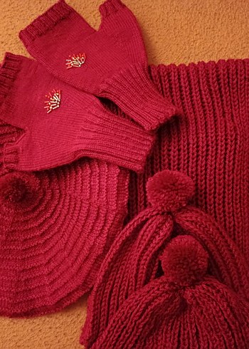 Örgü Bohem Kadın Bere atkı eldiven takım - Görsel 5