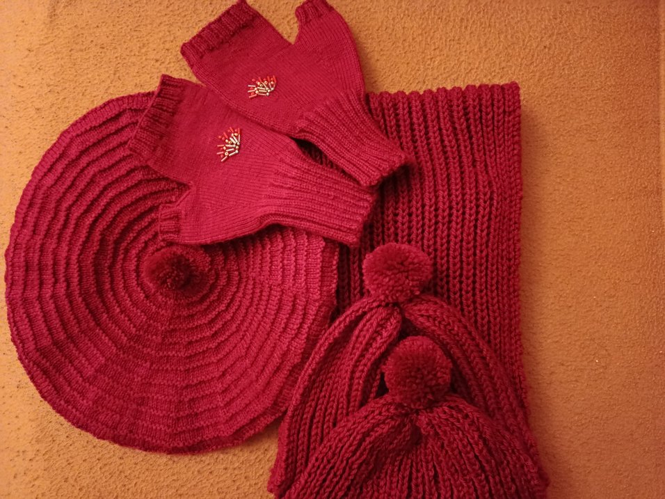 Örgü Bohem Kadın Bere atkı eldiven takım - Görsel 5