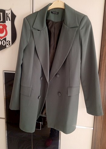 38 Beden gri Renk su yeşili Kadın Düğmeli Blazer ceket