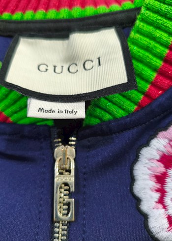 GUCCİ Nakışlı, Fermuarlı Mavi Kadın Ceket - Görsel 3