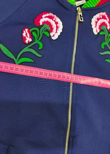 GUCCİ Nakışlı, Fermuarlı Mavi Kadın Ceket - Görsel 4