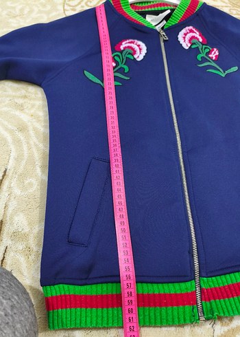 GUCCİ Nakışlı, Fermuarlı Mavi Kadın Ceket - Görsel 5