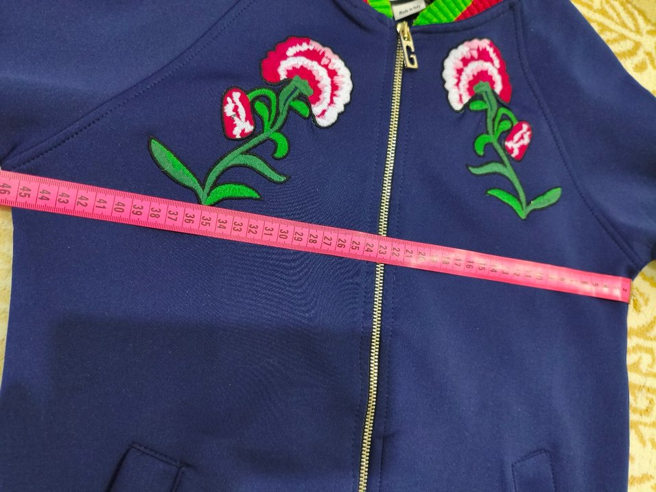 GUCCİ Nakışlı, Fermuarlı Mavi Kadın Ceket - Görsel 4