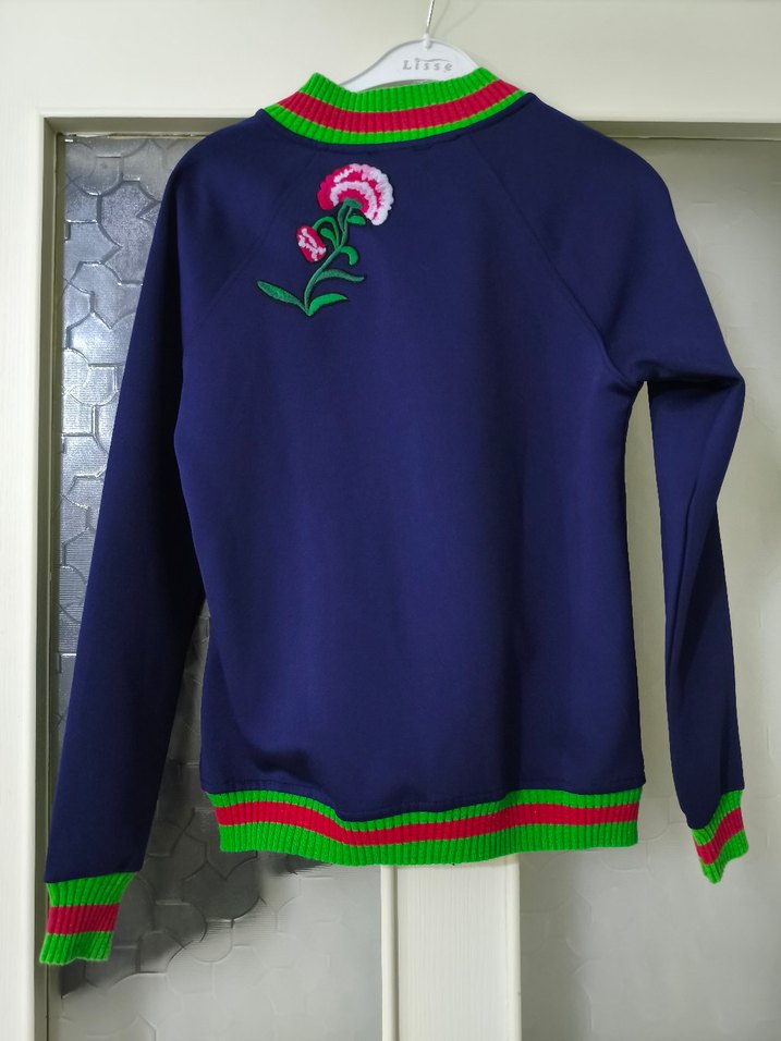 GUCCİ Nakışlı, Fermuarlı Mavi Kadın Ceket - Görsel 2