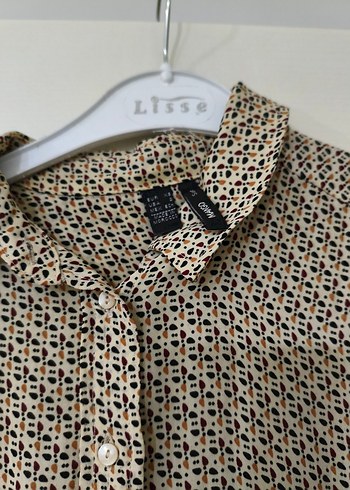 orijinal Mango marka Bej Düğmeli Uzun Kollu Kadın Gömlek - Görsel 4