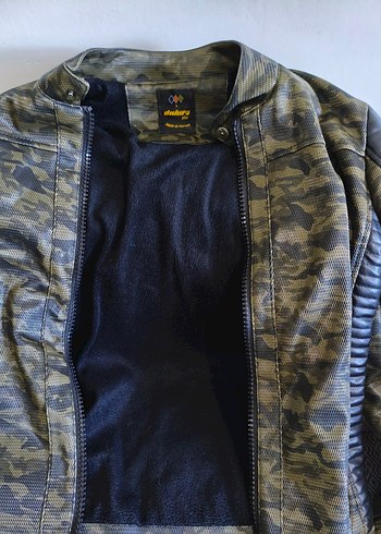 Asker yeşili Kamuflaj Deri Biker Ceket - Görsel 4