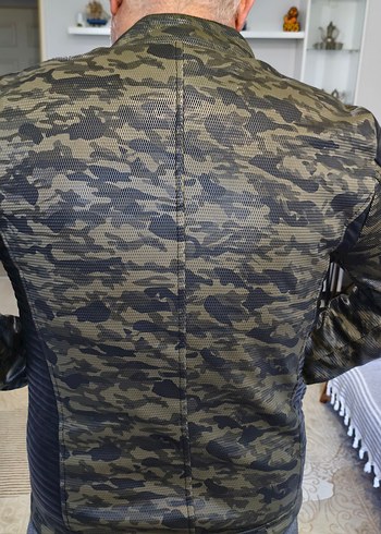 Asker yeşili Kamuflaj Deri Biker Ceket - Görsel 11