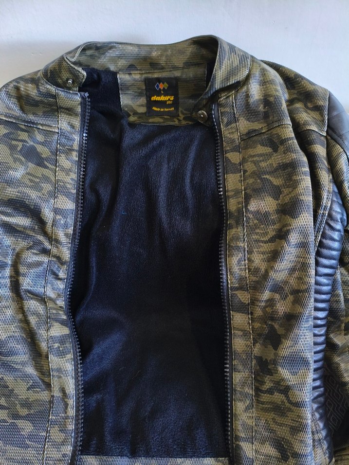 Asker yeşili Kamuflaj Deri Biker Ceket - Görsel 4