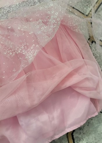 6 Yaş Beden pembe Renk Pembe Kız Çocuk Straplez Fırfırlı Elbise, Abiye
