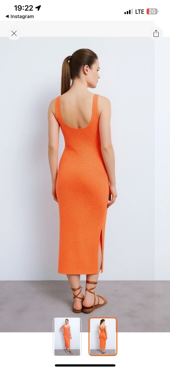 Turuncu Dantel Detaylı Uzun Triko Elbise - Görsel 2