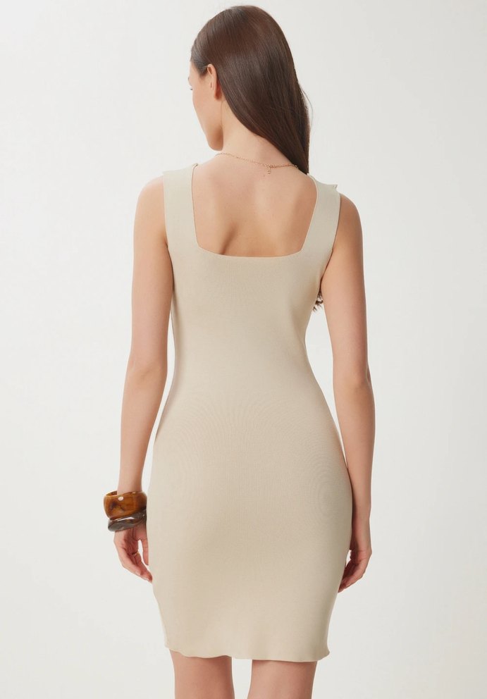 Bej Kadın Kolsuz Mini Triko Elbise - Görsel 2