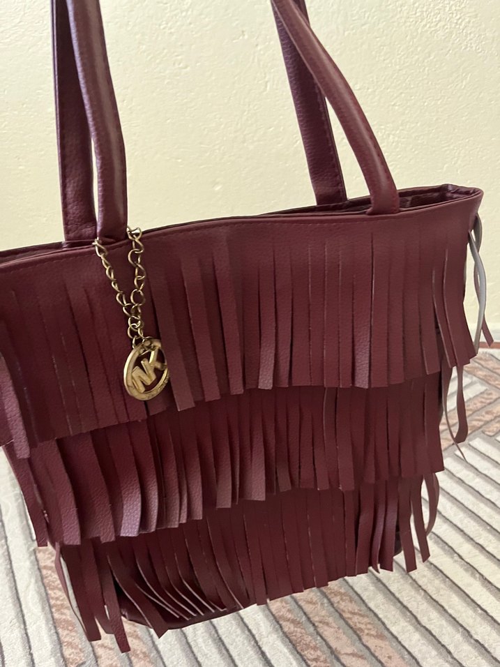 Püsküllü Bordo Deri Kadın Çanta - Görsel 3