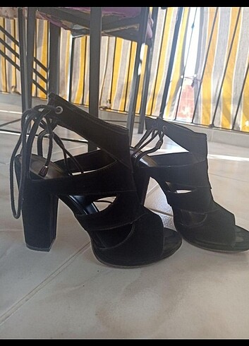 Süet İp Bağlama Topuklu Ayakkabı - Görsel 2