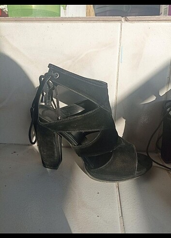 Süet İp Bağlama Topuklu Ayakkabı - Görsel 3