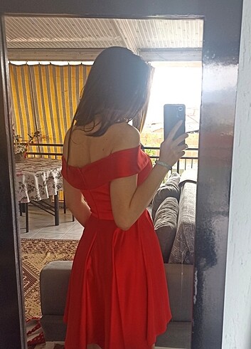 Saten Kırmızı Abiye  - Görsel 3