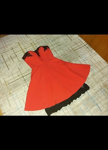 STRAPLEZ KIRMIZI MİNİ ELBİSE - Görsel 5