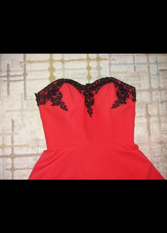 STRAPLEZ KIRMIZI MİNİ ELBİSE - Görsel 3