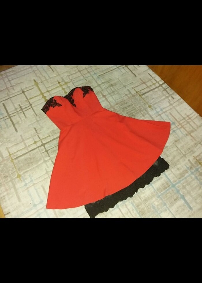 STRAPLEZ KIRMIZI MİNİ ELBİSE - Görsel 5