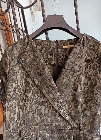 Haki Desenli/Kruvaze Yaka Elbise - Görsel 3