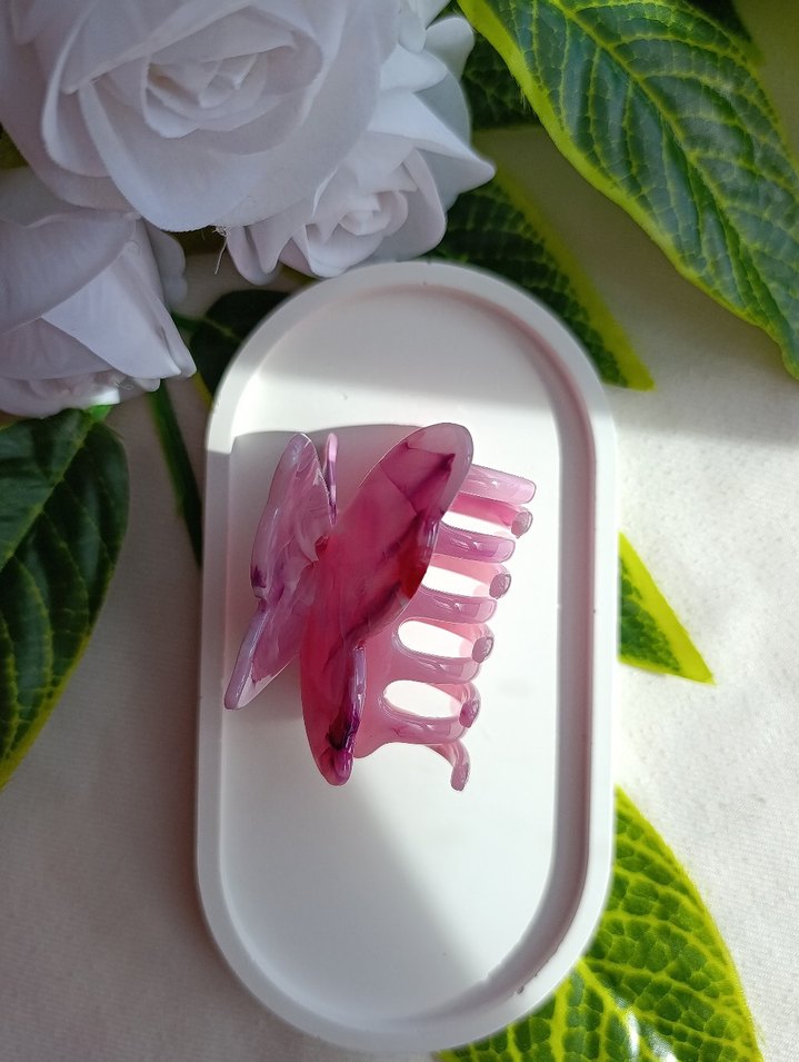 Şeffaf Pembe Kelebek Saç Tokası - Görsel 2