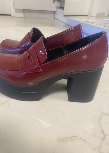 Kadın Koyu Kırmızı Platform Topuklu Loafer - Görsel 2