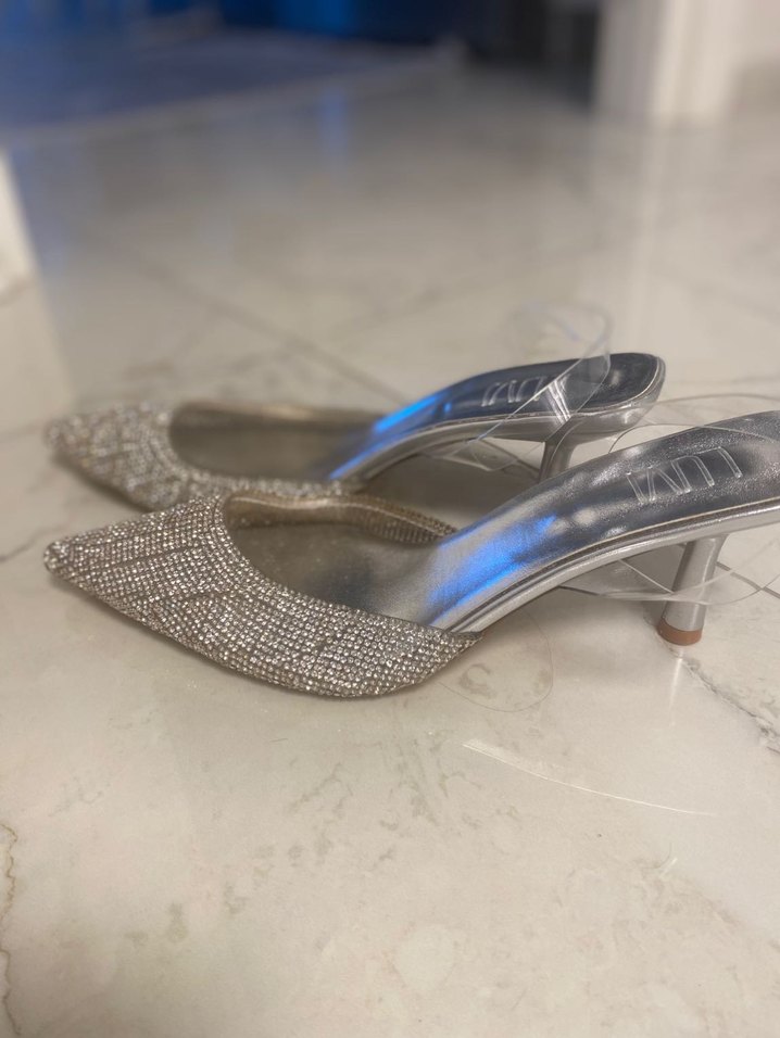 Gri Parlak Taşlı Stiletto Kadın Abiye Ayakkabı - Görsel 2