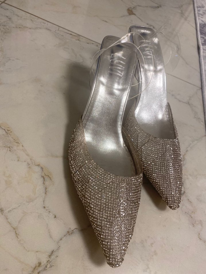 Gri Parlak Taşlı Stiletto Kadın Abiye Ayakkabı - Görsel 3