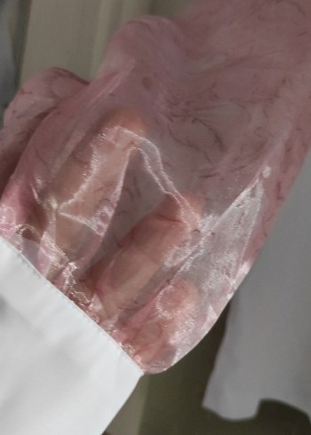 l Beden Pembe Tie-Dye Düğmeli kolları yakası desenli dantel Kadın Gömlek