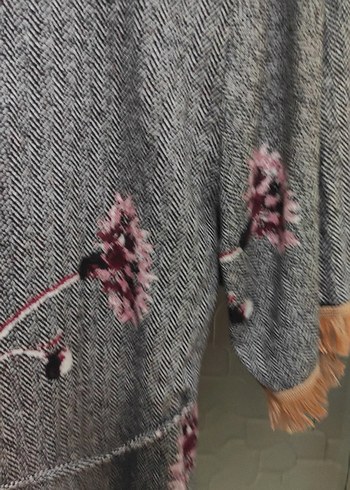 Bohem V Yaka Desenli Gri Uzun Elbise - Görsel 10