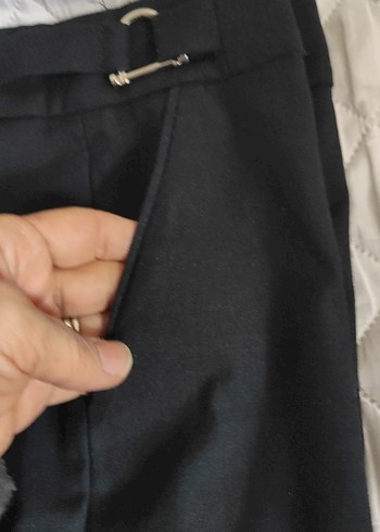 Kadın lacivert Kemerli Kumaş Pantolon - Görsel 4