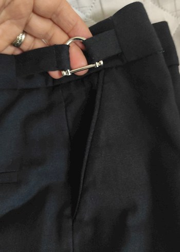 Kadın lacivert Kemerli Kumaş Pantolon - Görsel 5