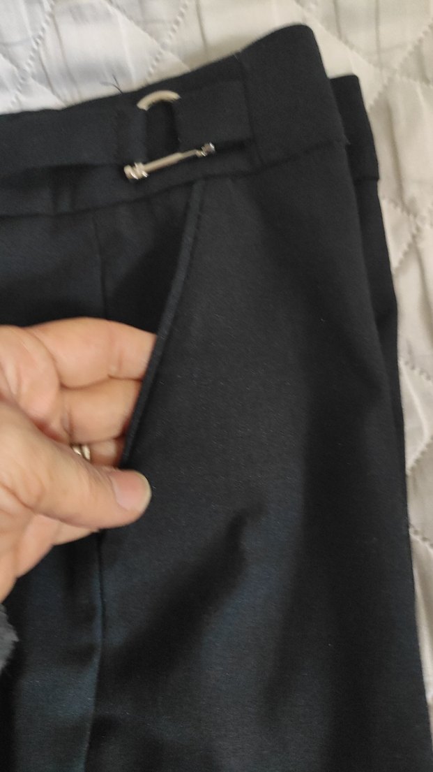 Kadın lacivert Kemerli Kumaş Pantolon - Görsel 4