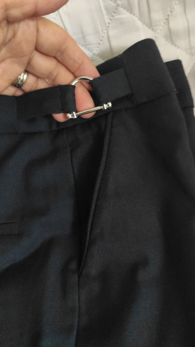 Kadın lacivert Kemerli Kumaş Pantolon - Görsel 5