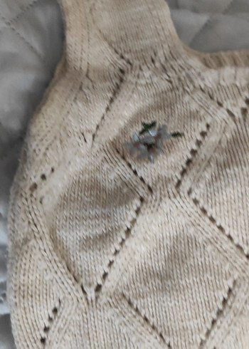 Nakışlı Bej Örgü Straplez Kadın Süveter - Görsel 3