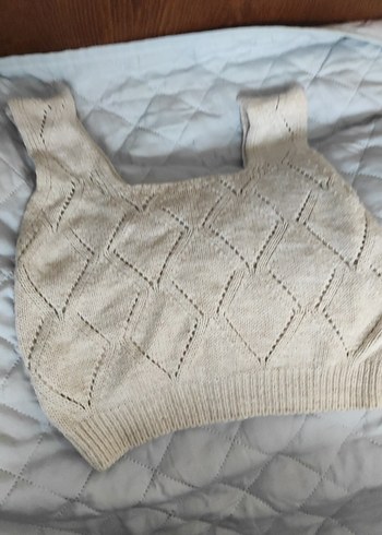 Nakışlı Bej Örgü Straplez Kadın Süveter - Görsel 6