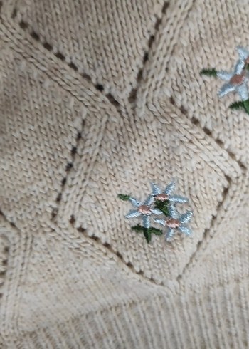 Nakışlı Bej Örgü Straplez Kadın Süveter - Görsel 2