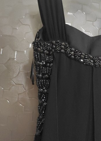 38 Beden siyah Renk Siyah Uzun Gotik V Yaka Abiye Elbise