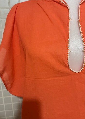 xl Beden turuncu Renk Turuncu V Yaka Hamile Midi Tunik