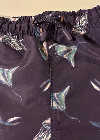 Erkek Çocuk Koyu Mavi Desenli Deniz Şortu 6-7 yaş lacivert bask - Görsel 5